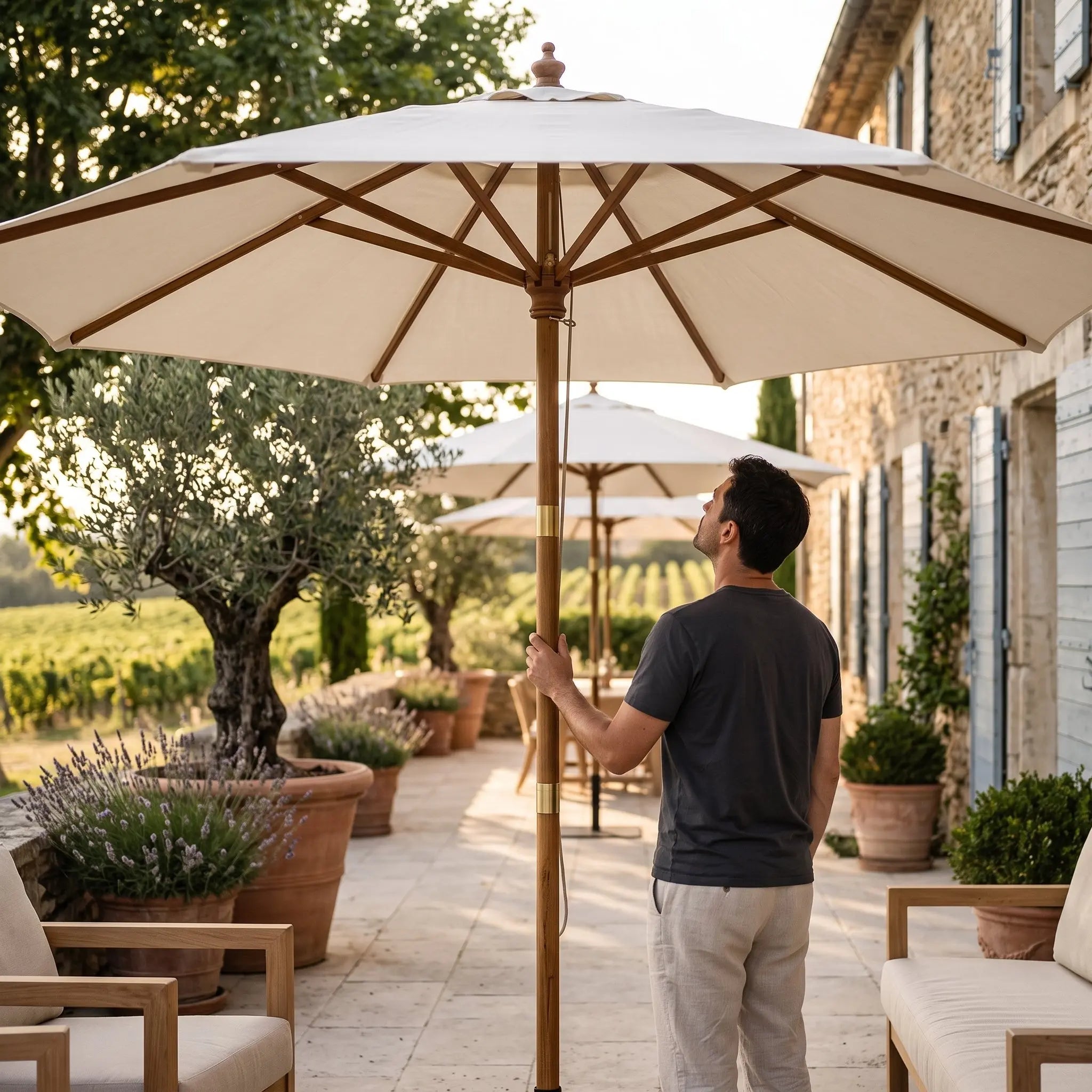Le Domaine | Parasol droit bois 4m XL double toit aéré