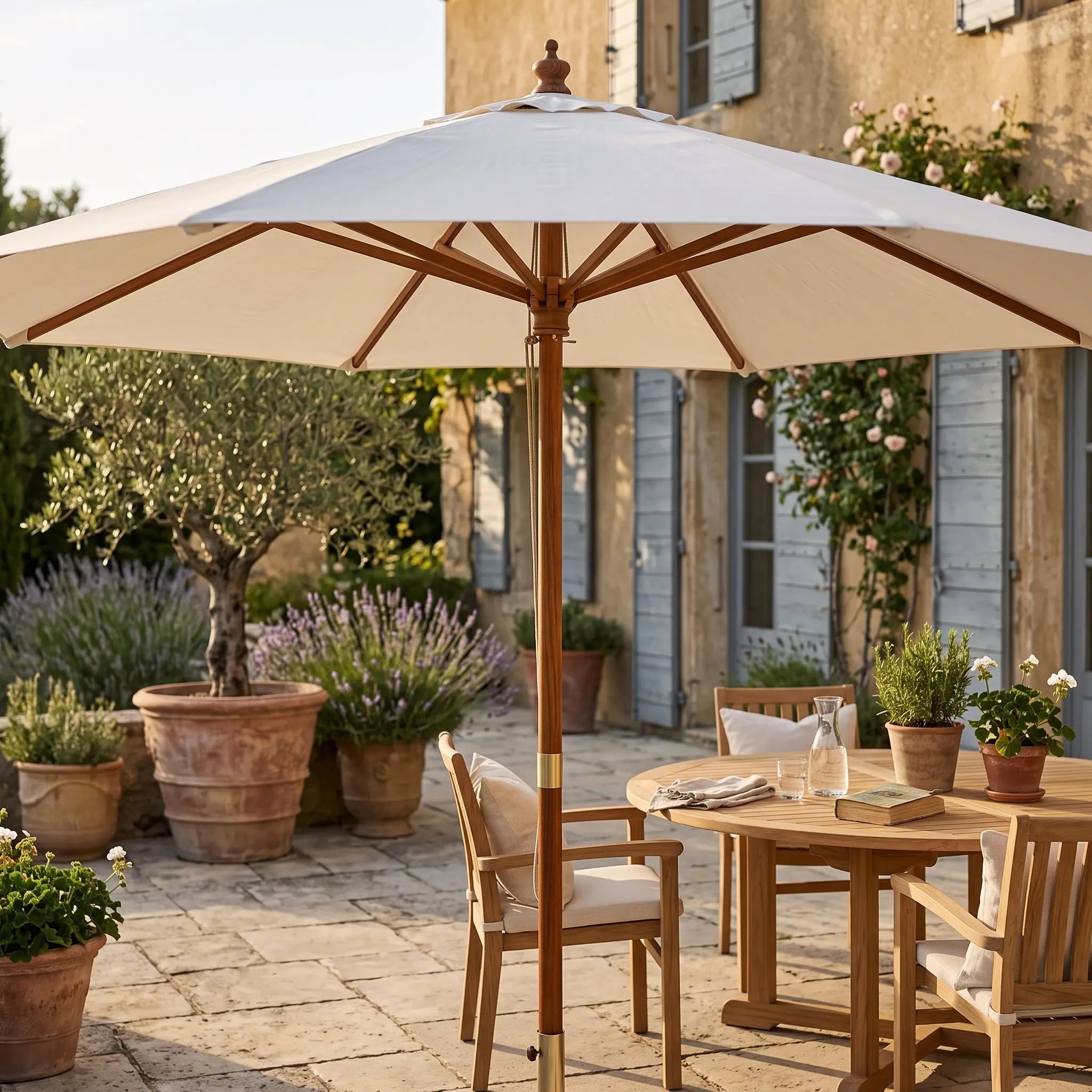 Le Mas | Parasol droit bois 3m double toit aéré