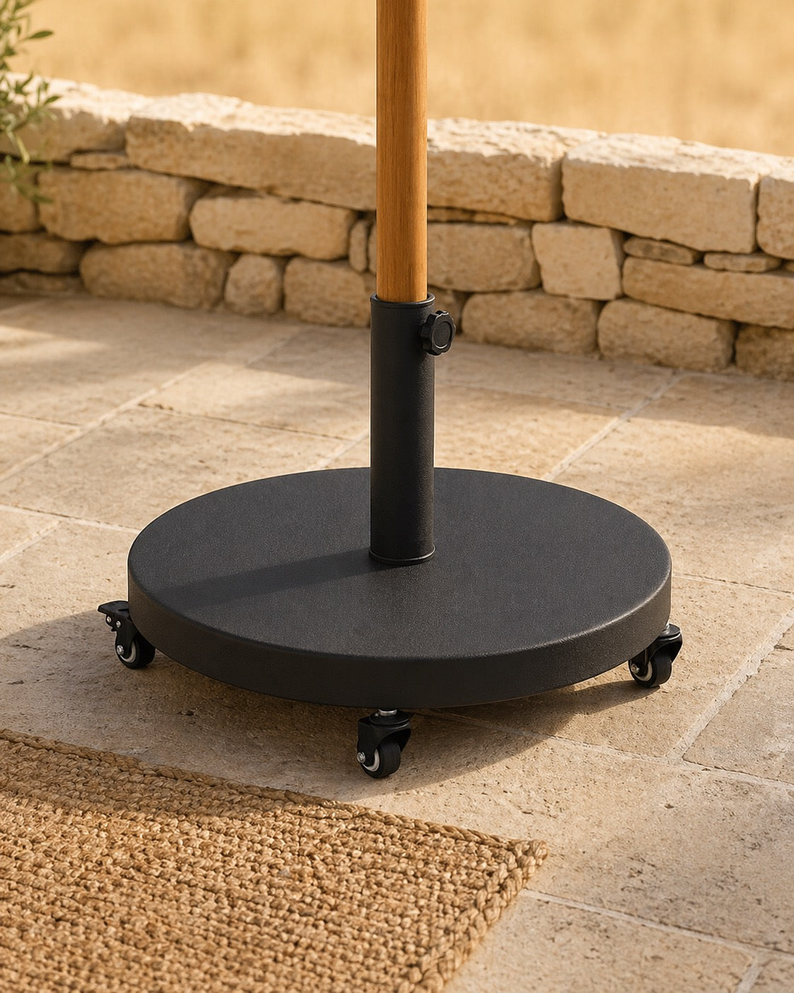 Socle Nomade pied parasol acier 26,5 kg avec 4 roulettes pivotantes