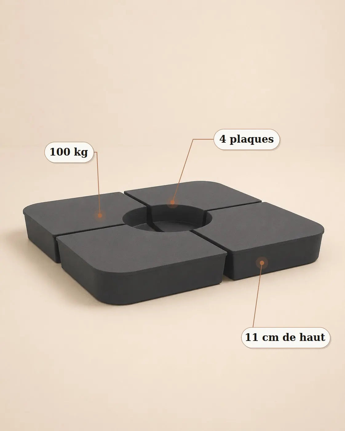 Kit Ancrage Vents du Sud | Lestage 100 kg pour parasol déporté