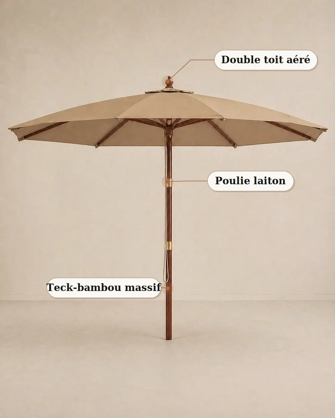 Le Domaine | Parasol droit bois 4m XL double toit aéré