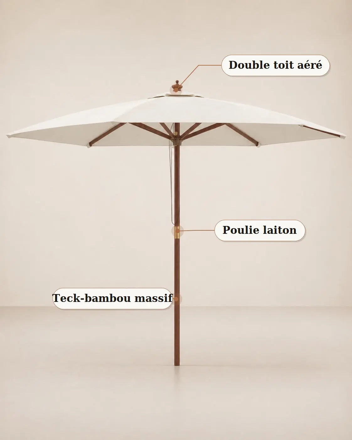 Le Mas | Parasol droit bois 3m double toit aéré
