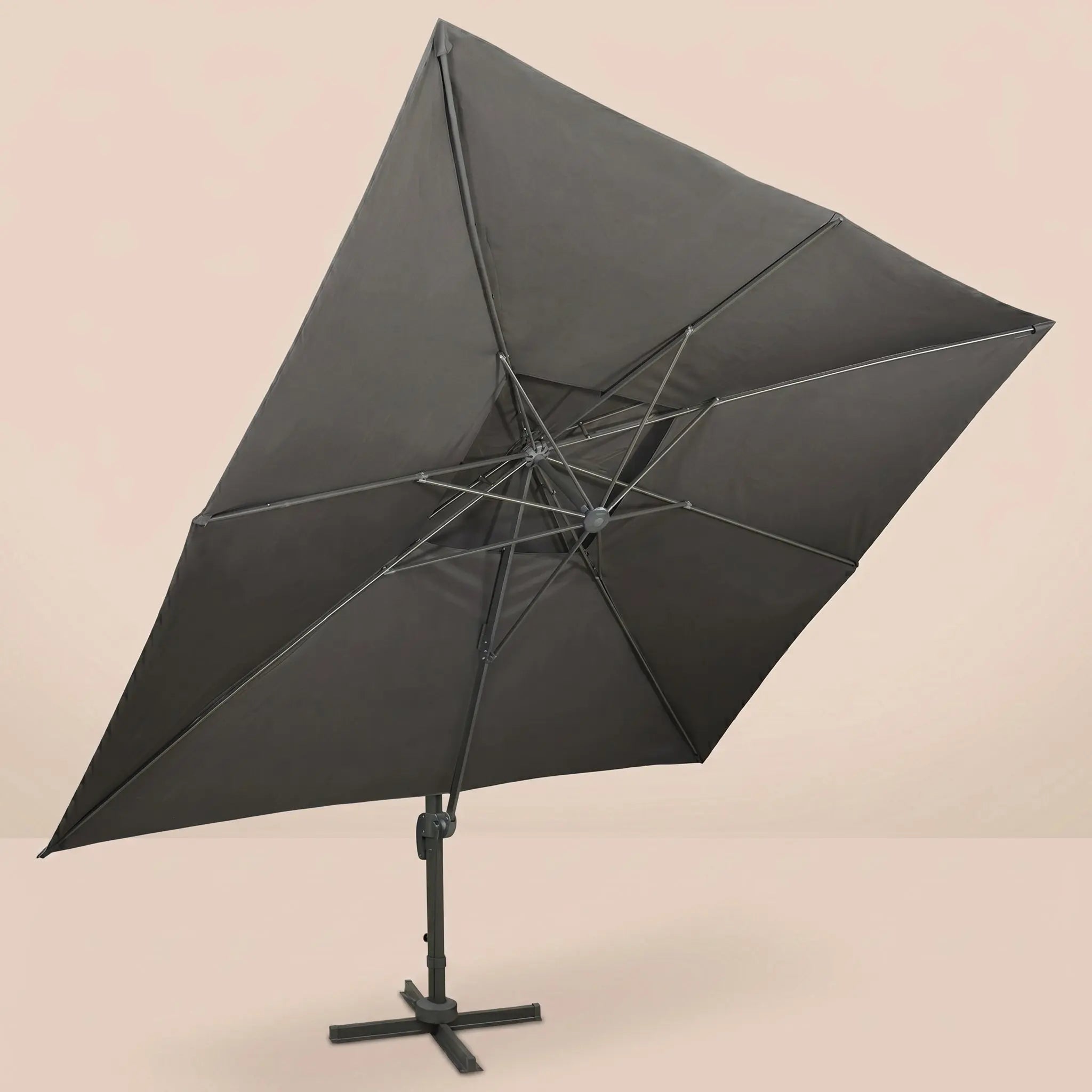 Parasol cantilever Levant XL anthracite 3×4m, toile double toit anti-vent