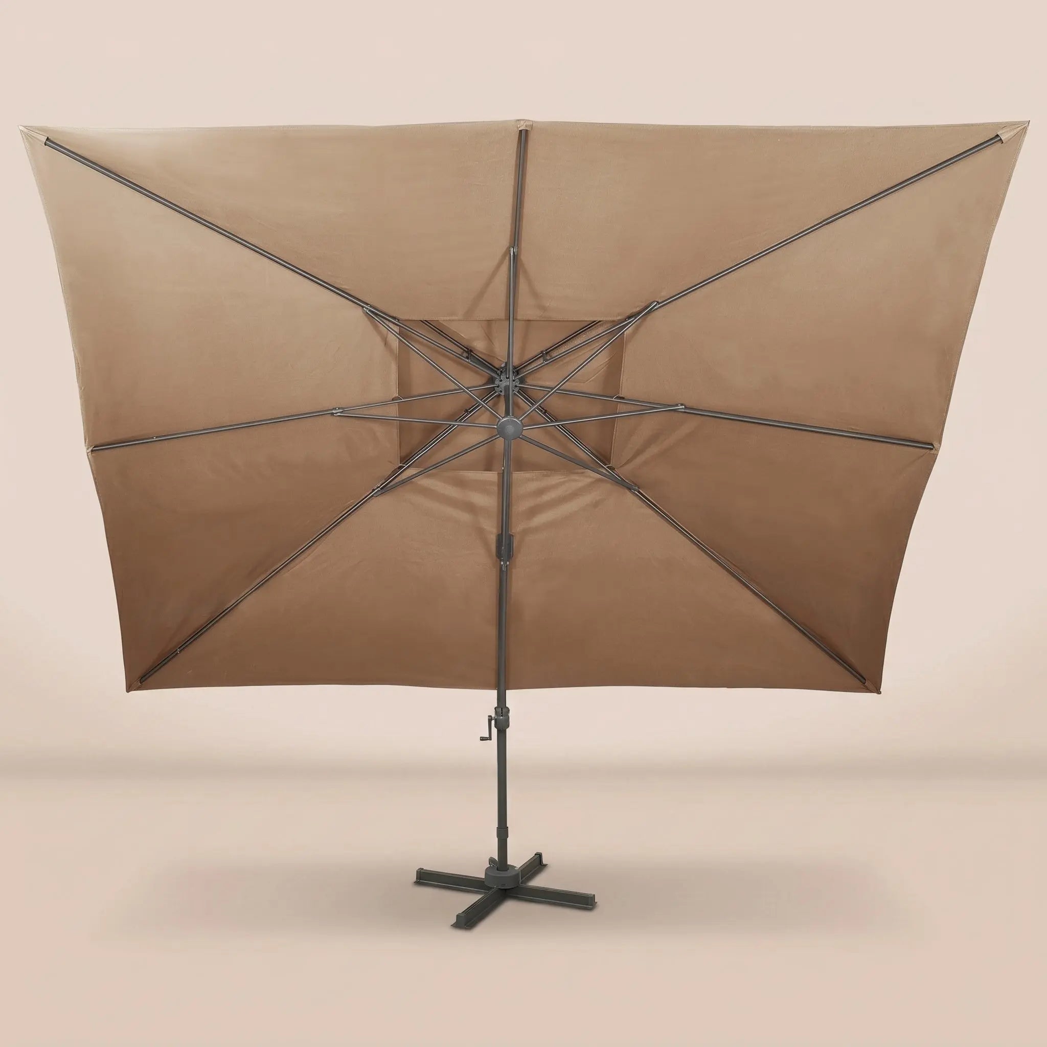Parasol cantilever Tramontane XL taupe 3×4m, toile double toit anti-vent