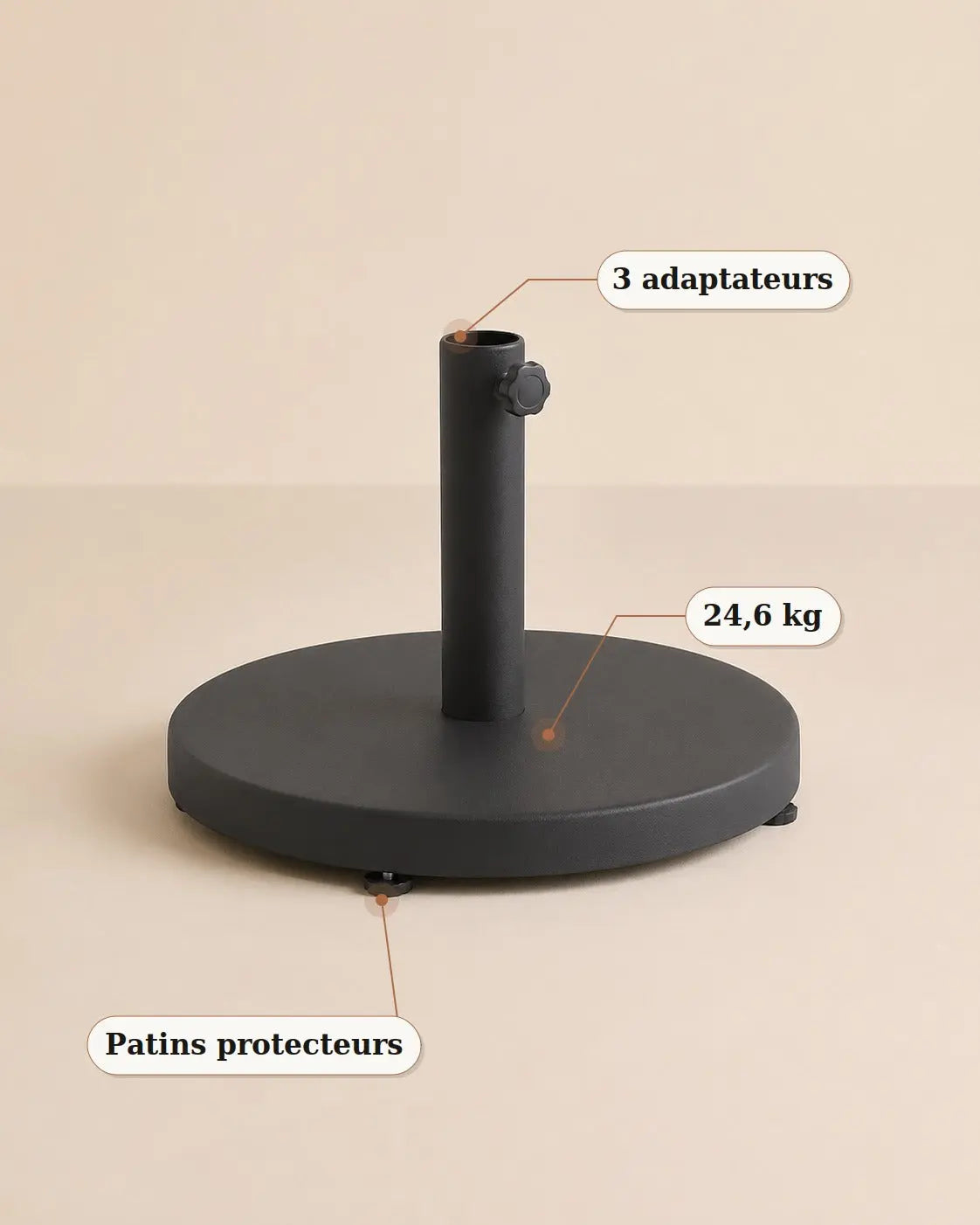 Socle Bastide | Pied parasol droit acier 24,6 kg